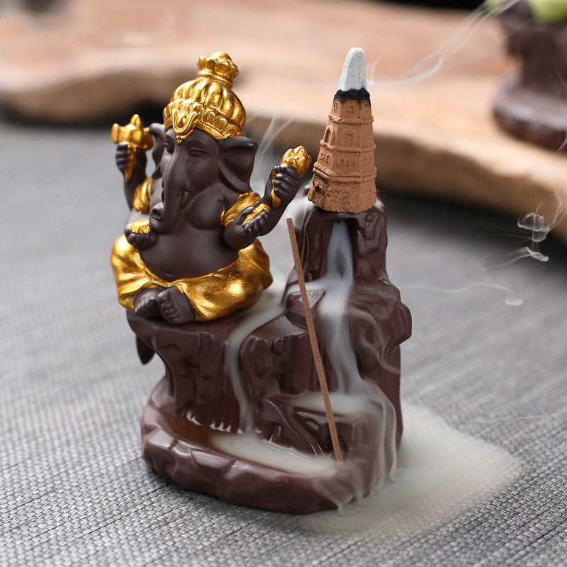 Ganesha Waterfall Backflow Incense Burner Aromatherapy Furnace Elephant Incense Holder Censer Smell Aromatic Zen Decor