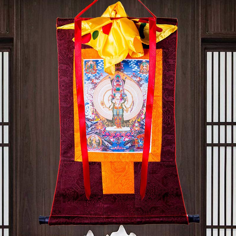 Tibetan Avalokiteshvara framed Thangka — view 9