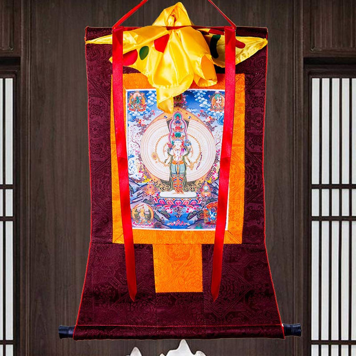 Tibetan Avalokiteshvara framed Thangka — view 9