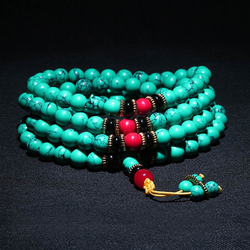 Buddha Stones Tibetan Turquoise Healing Mala Bracelet Mala Bracelet BS 5