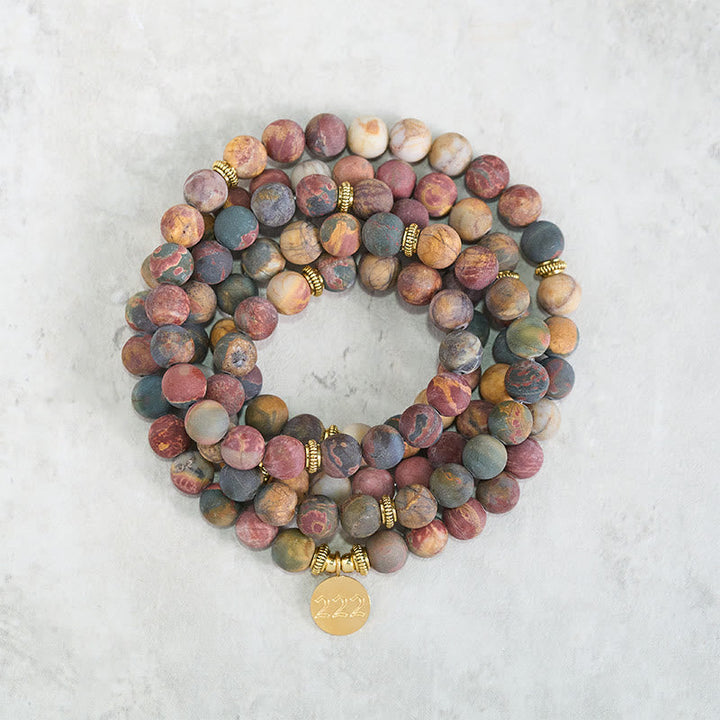 222 Angel Number Picasso Jasper Stone 108-Bead Mala — product view 2