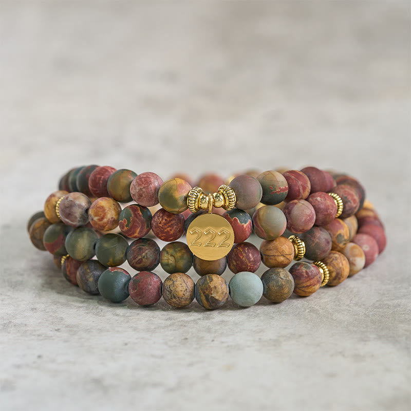 222 Angel Number Picasso Jasper Stone 108-Bead Mala — product view 3