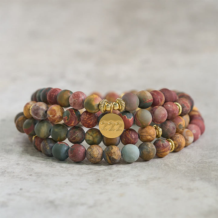 222 Angel Number Picasso Jasper Stone 108-Bead Mala — product view 3