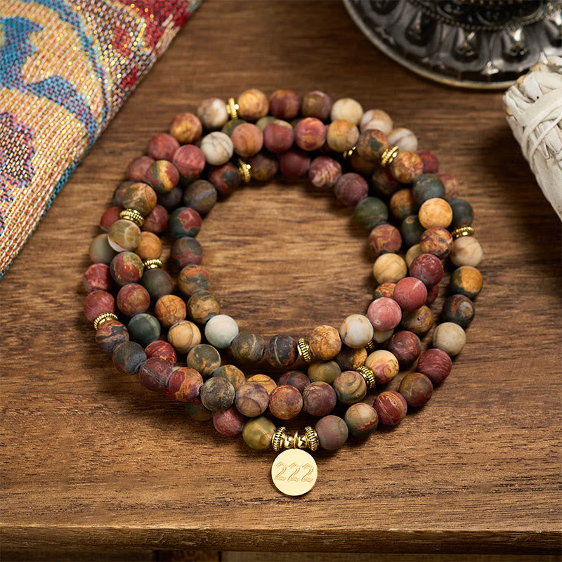 222 Angel Number Picasso Jasper Stone 108-Bead Mala — product view 4
