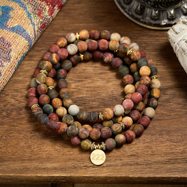 222 Angel Number Picasso Jasper Stone 108-Bead Mala — product view 4