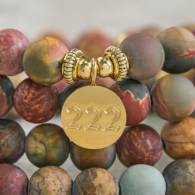 222 Angel Number Picasso Jasper Stone 108-Bead Mala — product view 6