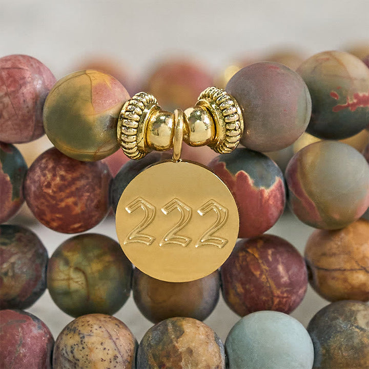 222 Angel Number Picasso Jasper Stone 108-Bead Mala — product view 6