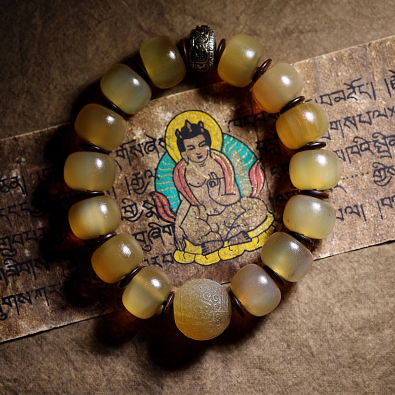 Tibetan sheep horn and silver mantra bracelet — view 7