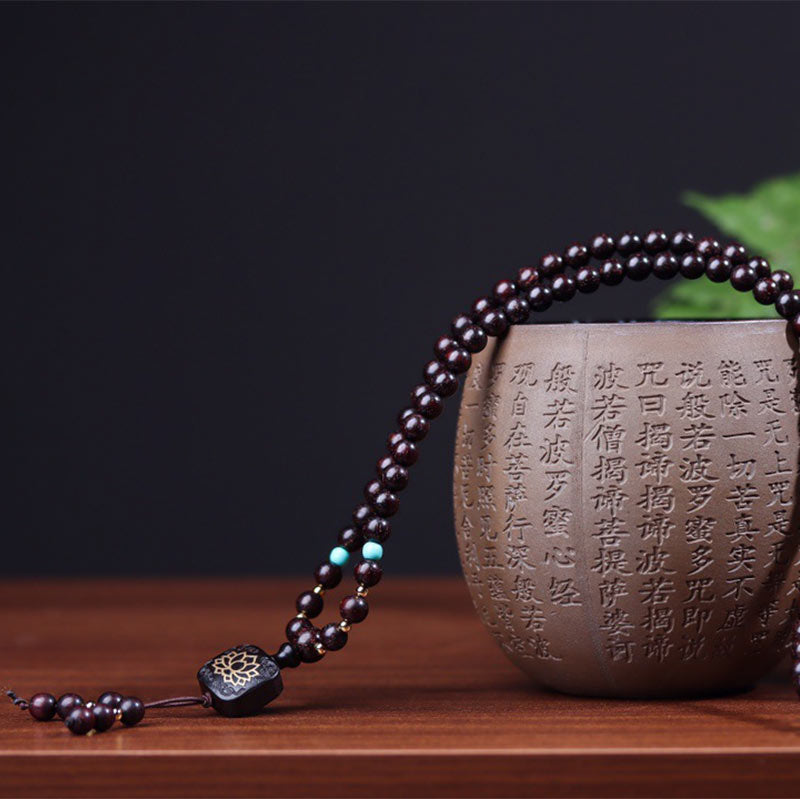 Buddha Stones 108 Mala Beads Tibetan Small Leaf Red Sandalwood Lotus Balance Bracelet Bracelet Mala BS 5