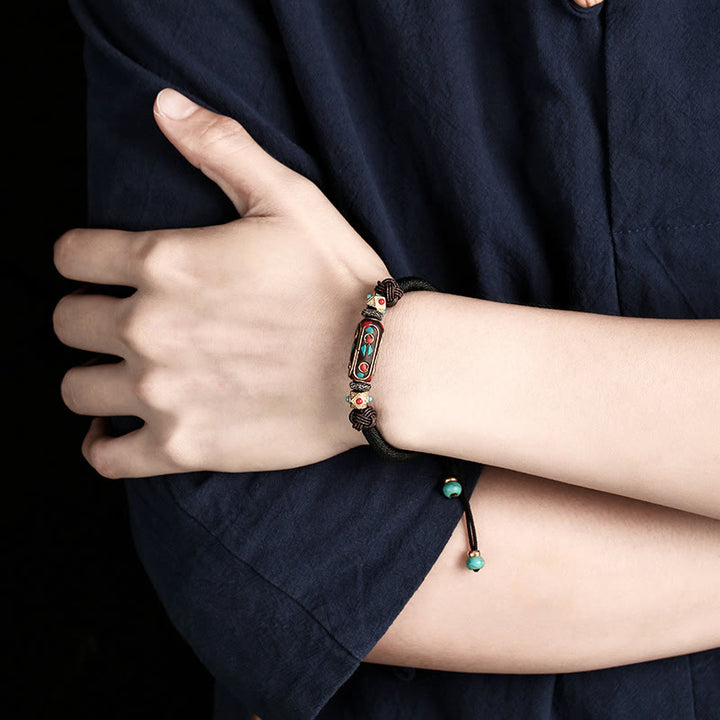Tibetan Turquoise Mantra Braided Bracelet — view 14