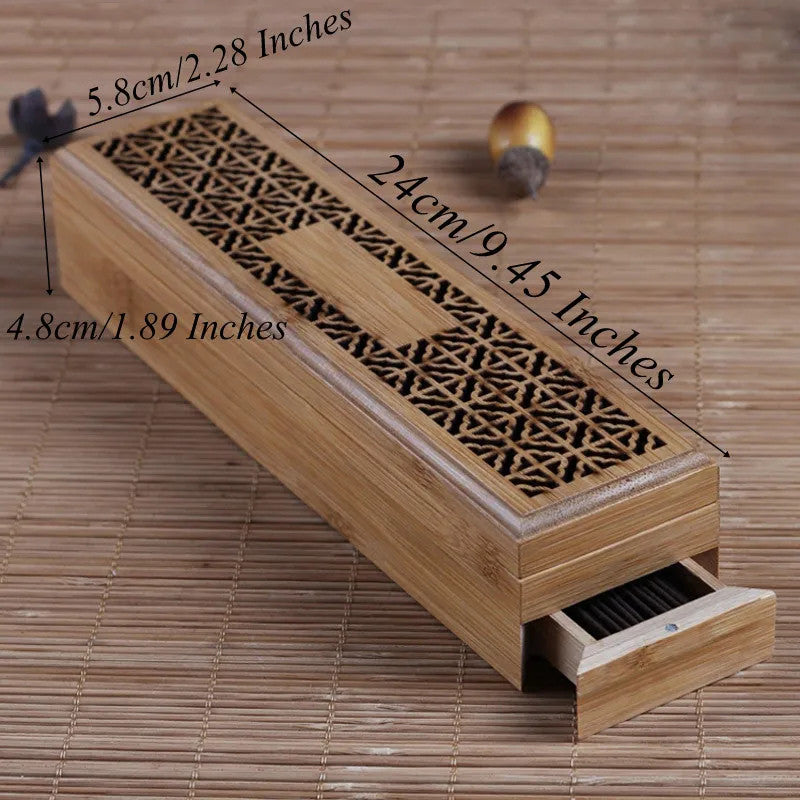 Bamboo Incense Burner Incense Stick Holder With Drawer Joss-stick Box Hollow Aromatherapy Zen Lying Censer Home Office Teahouse