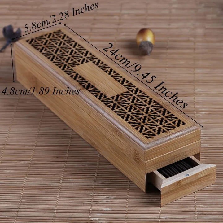 Bamboo Incense Burner Incense Stick Holder With Drawer Joss-stick Box Hollow Aromatherapy Zen Lying Censer Home Office Teahouse