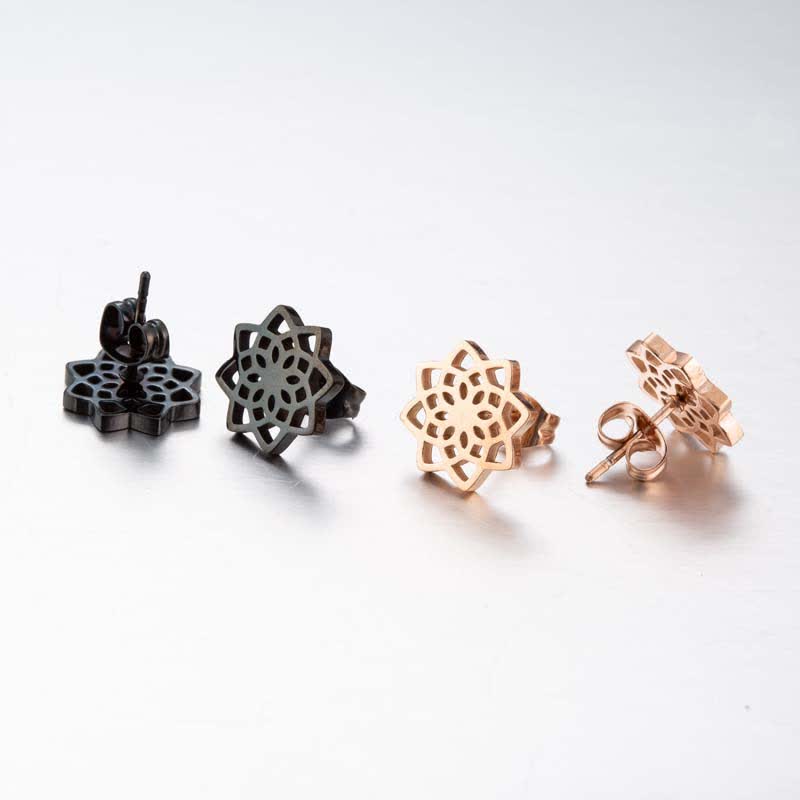 Lotus pattern titanium steel stud earrings — view 8
