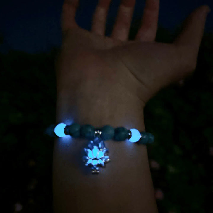 Buddha Stones Tibetan Turquoise Glowstone Luminous Bead Lotus Protection Bracelet Bracelet BS 6