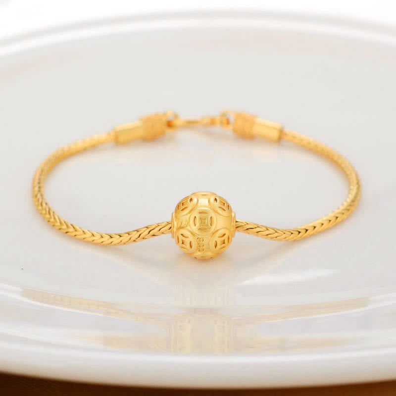 Buddha Stones Tibetan 18K Gold Om Mani Padme Hum Lucky Koi Fish Fu Character Ingot Copper Coin Peace Bracelet Bracelet BS Copper Coin