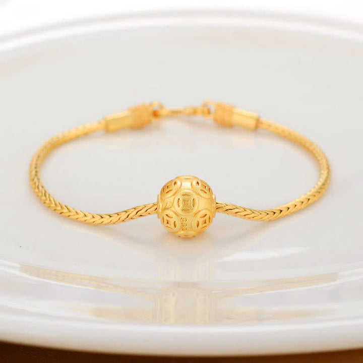 Buddha Stones Tibetan 18K Gold Om Mani Padme Hum Lucky Koi Fish Fu Character Ingot Copper Coin Peace Bracelet Bracelet BS Copper Coin