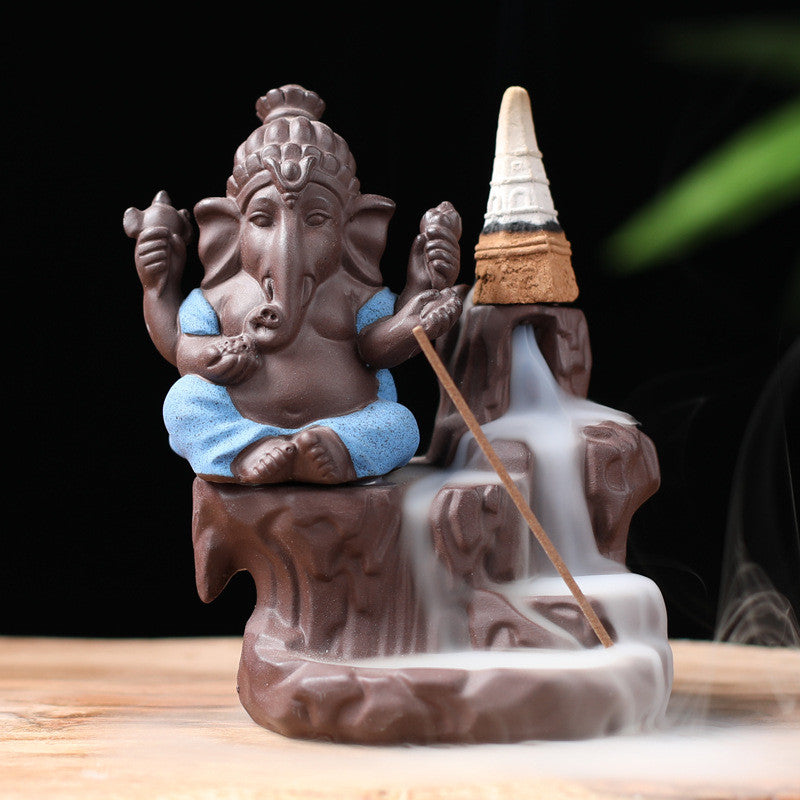 Ganesha Waterfall Backflow Incense Burner Aromatherapy Furnace Elephant Incense Holder Censer Smell Aromatic Zen Decor