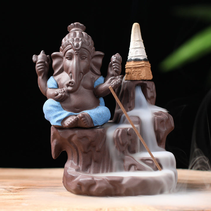 Ganesha Waterfall Backflow Incense Burner Aromatherapy Furnace Elephant Incense Holder Censer Smell Aromatic Zen Decor