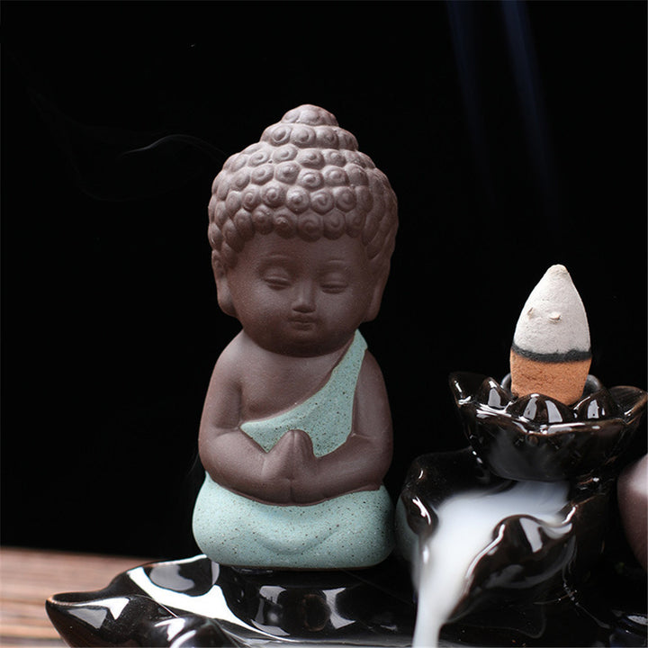 Buddha Backflow Incense Burner Ceramic Little Monk Stick Incense Holder