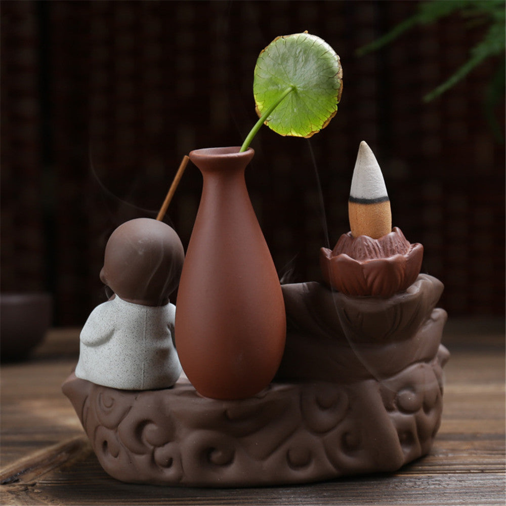 Lotus Pond Little Monk Backflow Incense Burner Stick Holder