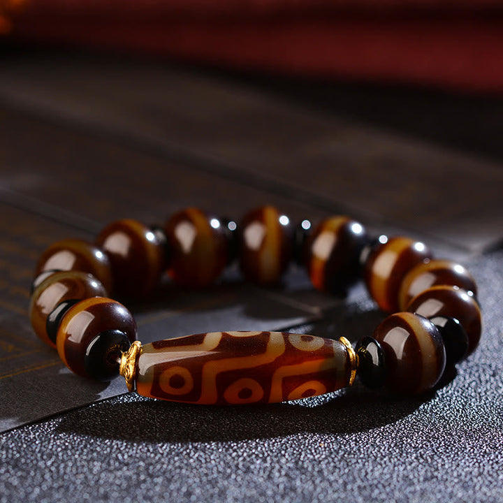 Nine-Eye Dzi bead and agate bracelet — view 5