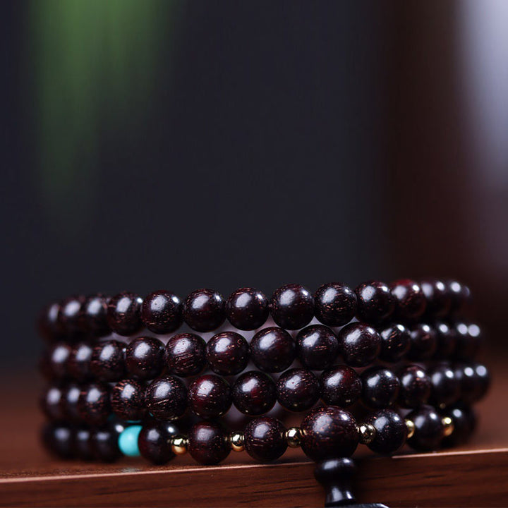 Buddha Stones 108 Mala Beads Tibetan Small Leaf Red Sandalwood Lotus Balance Bracelet Bracelet Mala BS 9