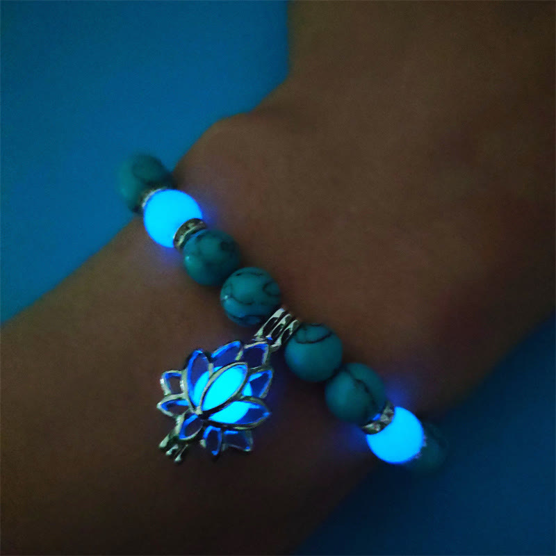 Buddha Stones Tibetan Turquoise Glowstone Luminous Bead Lotus Protection Bracelet Bracelet BS 8