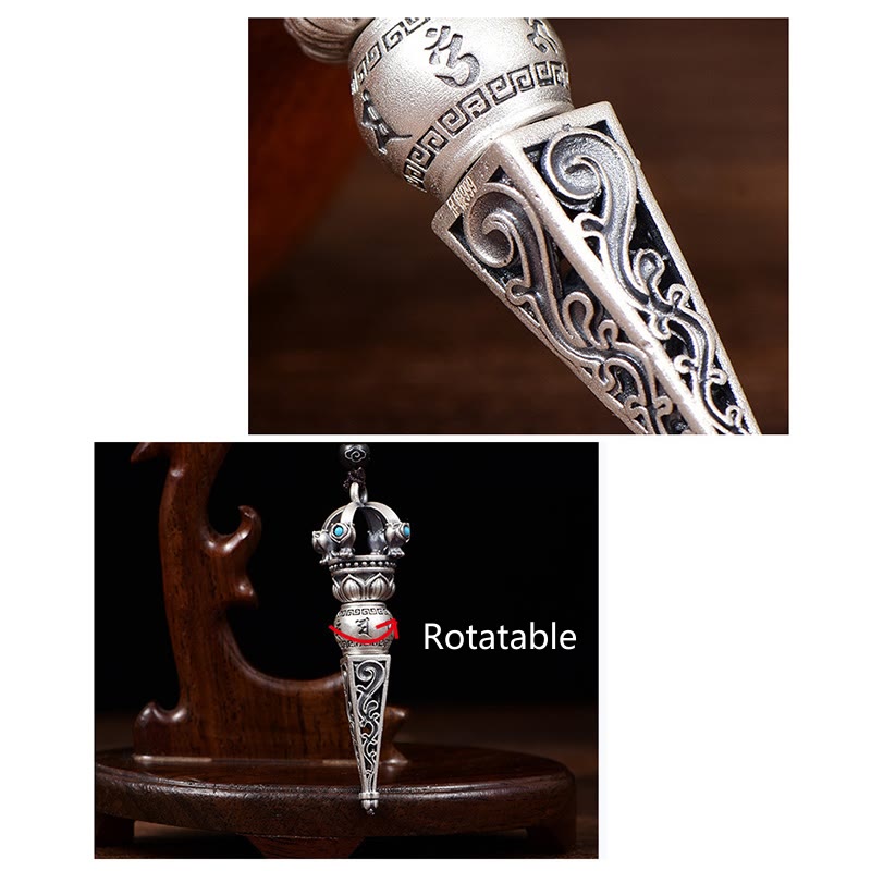 Buddha Stones Tibetan Om Mani Padme Hum Dorje Vajra Design Wisdom Rotatable Necklace Pendant Necklaces & Pendants BS 7