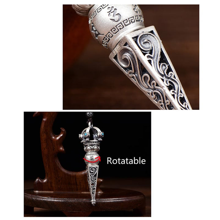 Buddha Stones Tibetan Om Mani Padme Hum Dorje Vajra Design Wisdom Rotatable Necklace Pendant Necklaces & Pendants BS 7