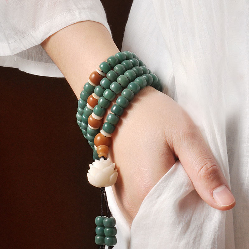 Buddha Stones Lotus Cyan Bodhi Seed Success Bracelet Mala Bracelet BS 7