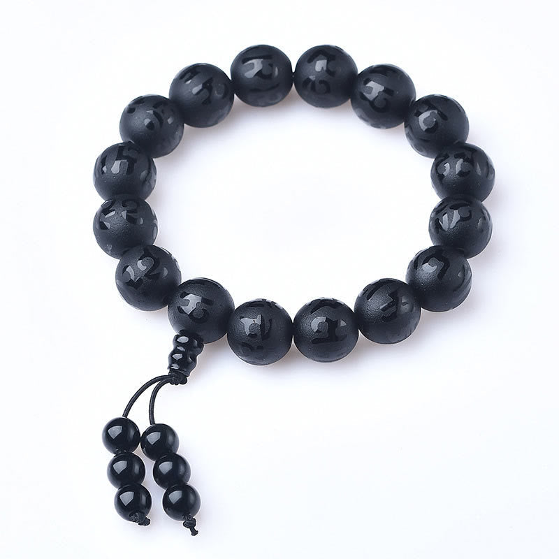 White crystal and black onyx mantra bracelet — view 9