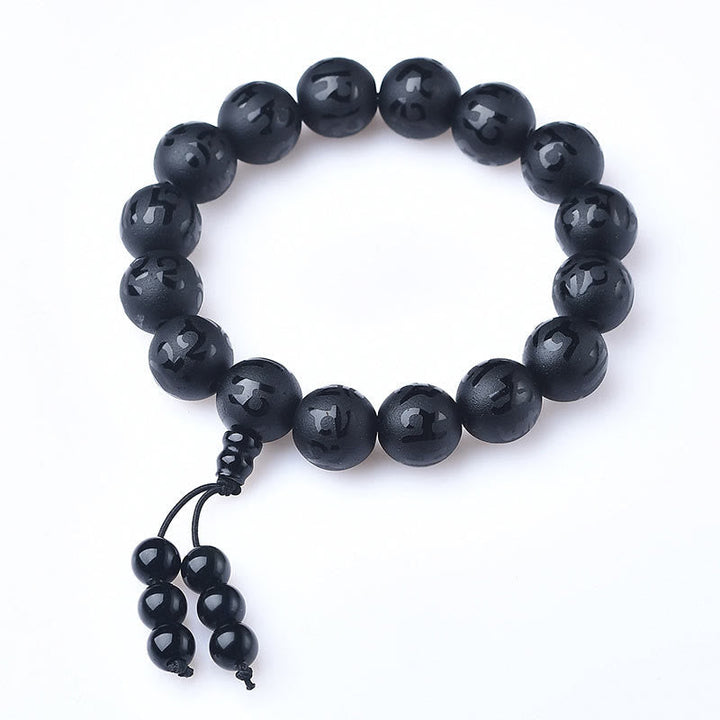 White crystal and black onyx mantra bracelet — view 9