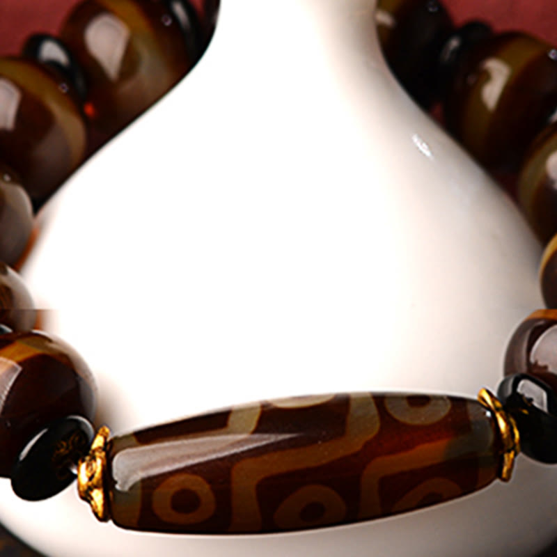 Nine-Eye Dzi bead and agate bracelet — view 9