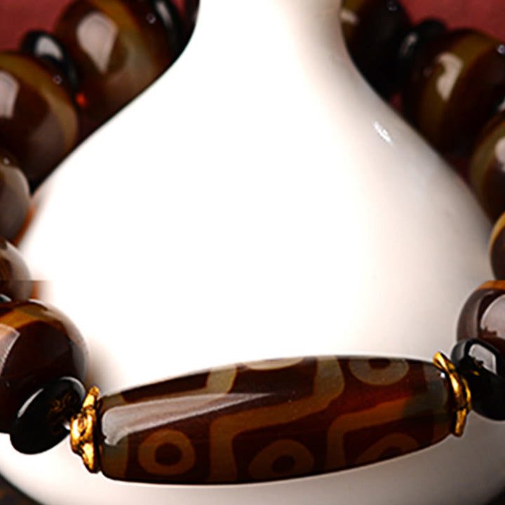 Nine-Eye Dzi bead and agate bracelet — view 9