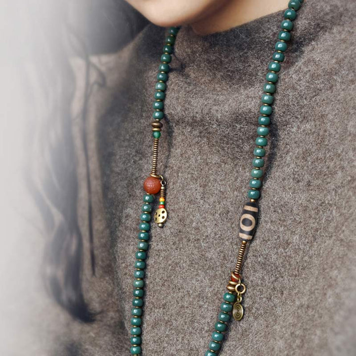 Bodhi seed and Dzi bead mala bracelet — view 5