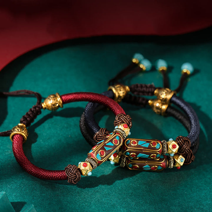 Tibetan Turquoise Mantra Braided Bracelet — view 2