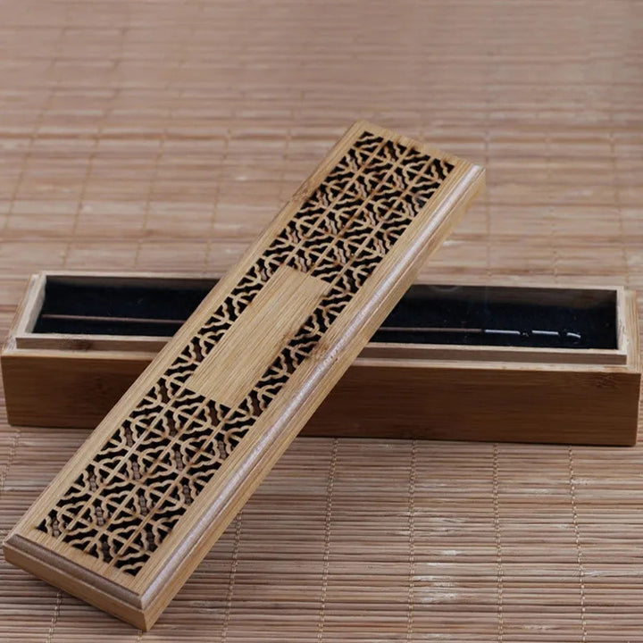 Bamboo Incense Burner Incense Stick Holder With Drawer Joss-stick Box Hollow Aromatherapy Zen Lying Censer Home Office Teahouse
