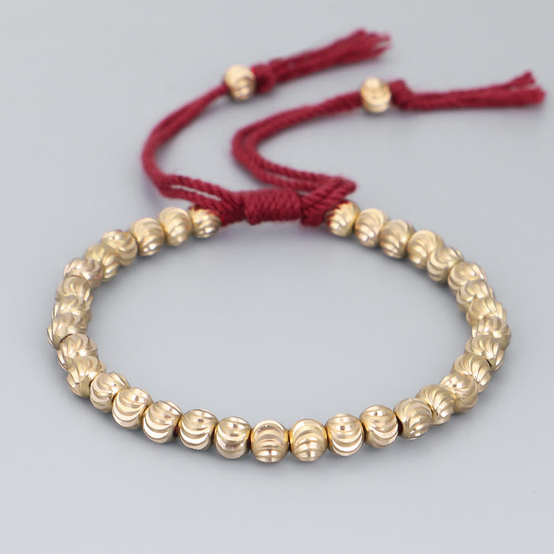 Buddha Stones Tibetan Handmade Copper Bead Luck String Bracelet Bracelet BS Red(Wrist Circumference 14-26cm)