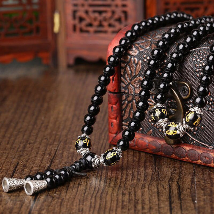 Black Obsidian Mantra Mala Bracelet — view 4