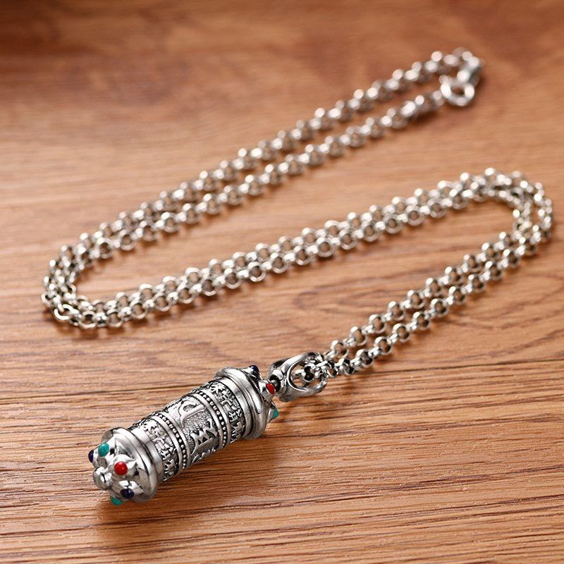 Om Mani Padme Hum silver-plated pendant necklace — view 3
