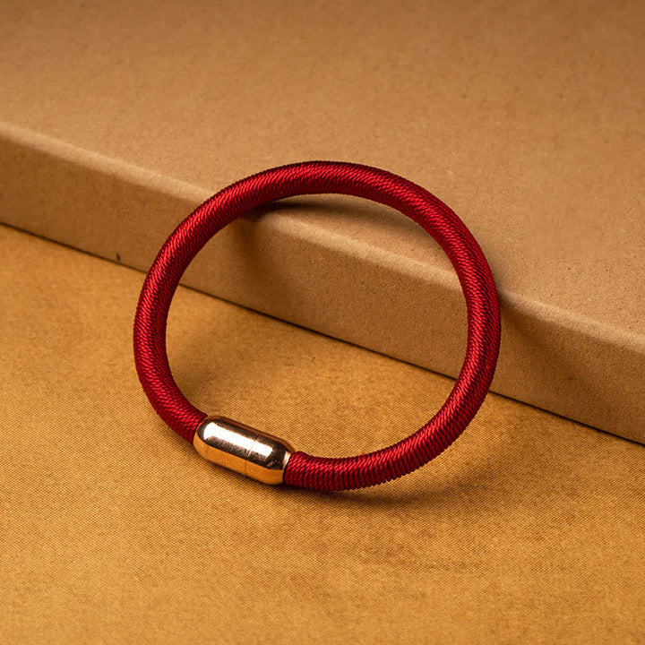 Buddha Stones Tibetan Handmade King Kong Knot Protection Magnetic Buckle Braided Bracelet Bracelet BS Red Rope Simple Design 19cm-21cm