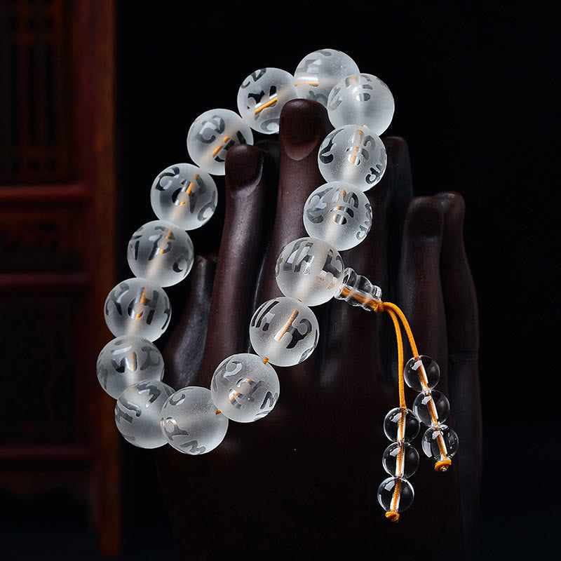 White crystal and black onyx mantra bracelet — view 2