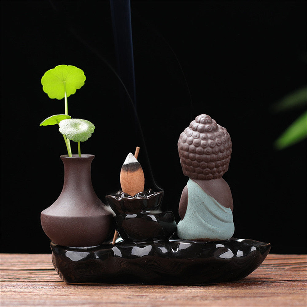 Buddha Backflow Incense Burner Ceramic Little Monk Stick Incense Holder