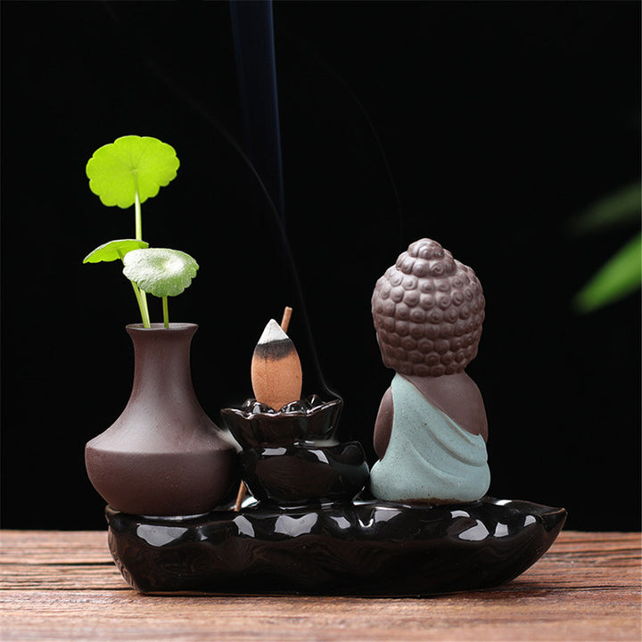 Buddha Backflow Incense Burner Ceramic Little Monk Stick Incense Holder