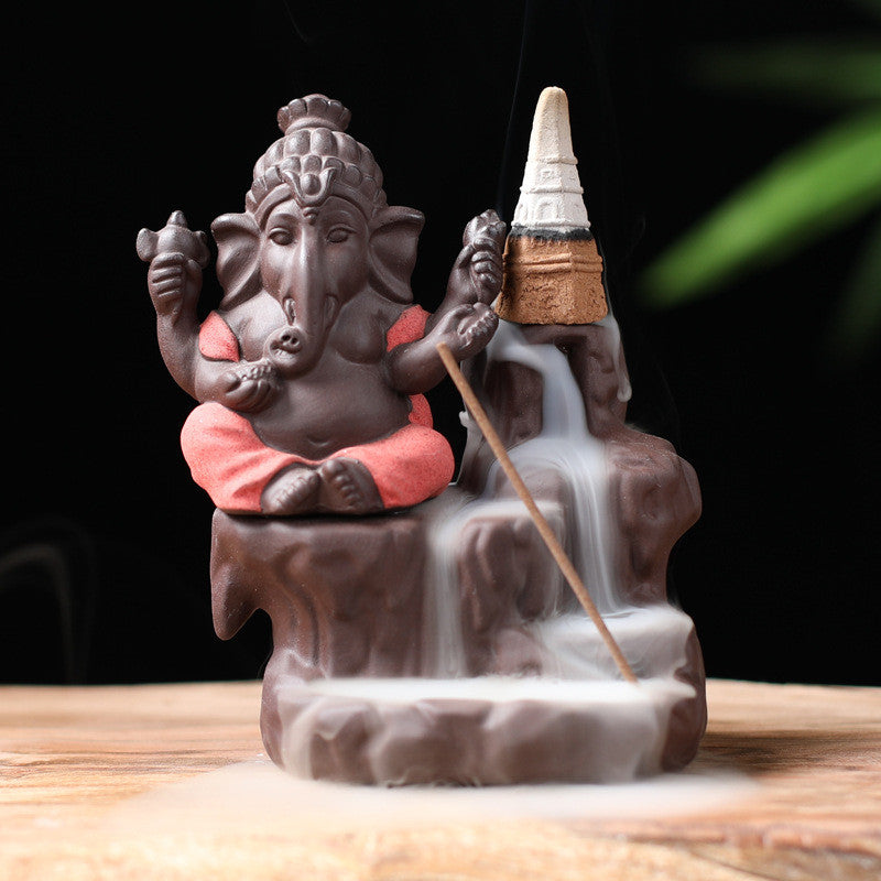 Ganesha Waterfall Backflow Incense Burner Aromatherapy Furnace Elephant Incense Holder Censer Smell Aromatic Zen Decor