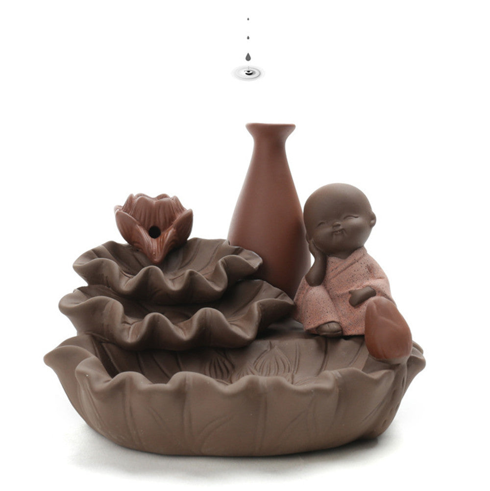 Lotus Pond Little Monk Backflow Incense Burner Stick Holder