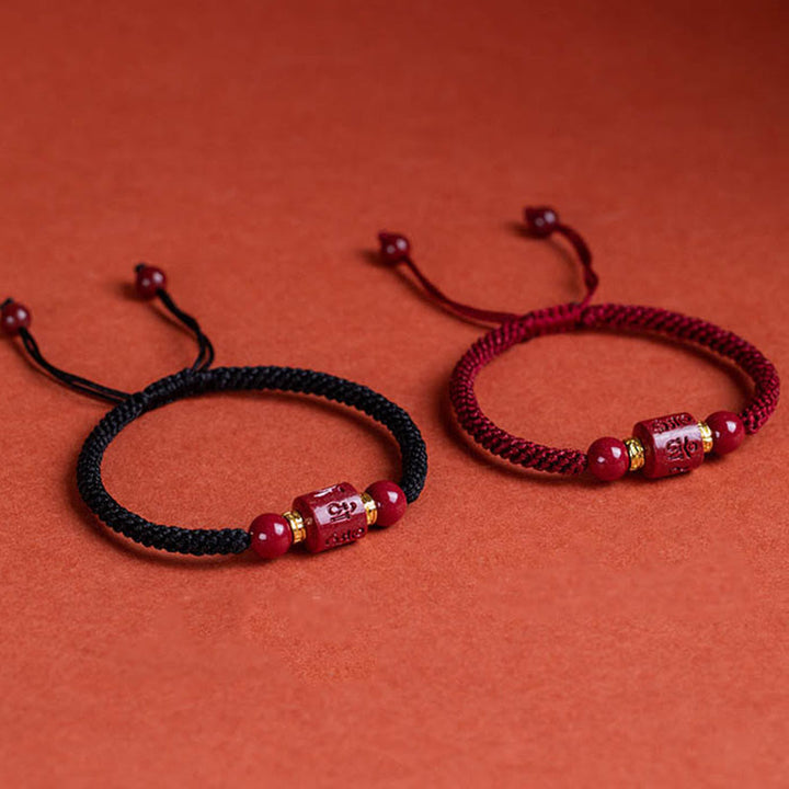 Buddha Stones Tibet Cinnabar Om Mani Padme Hum Engraved Blessing Braided Bracelet Bracelet BS 1