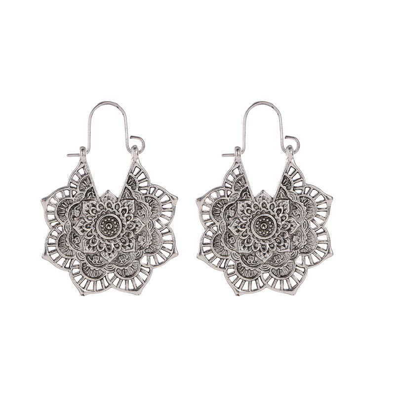 Tibetan Lotus Engraving Copper Blessing Drop Earrings