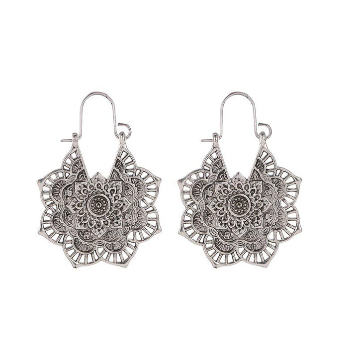 Tibetan Lotus Engraving Copper Blessing Drop Earrings
