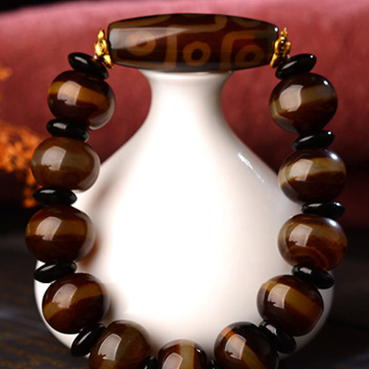 Nine-Eye Dzi bead and agate bracelet — view 10